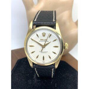 Rolex Men's Watch 6634 Vintage Swiss Automatic Gold Tone Case Black Leather 34mm